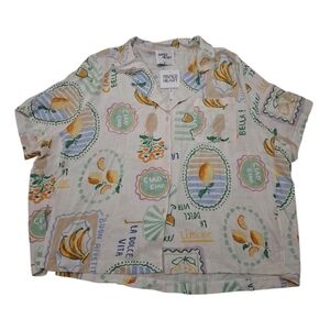 Anthropologie Paper Heart Linen Blend Button-down Fruit Print Shirt Size XL NWT